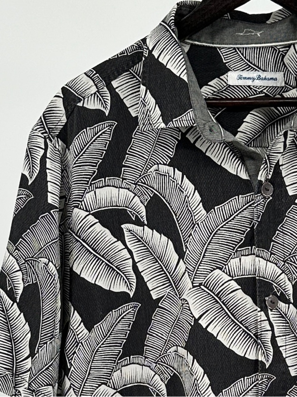 Tommy Bahama Silk Blend Camp Shirt XLT Charcoal Gray Tropical Banana Leaf Shirt